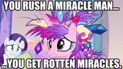 Size: 1280x720 | Tagged: safe, princess cadance, rarity, g4, games ponies play, image macro, messy mane, the princess bride