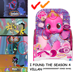 Size: 758x741 | Tagged: safe, discord, king sombra, nightmare moon, princess skyla, queen chrysalis, g4, season 4, comic sans, seems legit, that one dude, toy