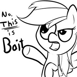 Size: 1100x1100 | Tagged: safe, artist:cosmonaut, edit, rainbow dash, g4, monochrome, pointing, reaction image, this is bait