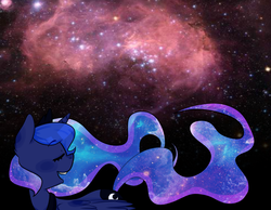 Size: 1000x776 | Tagged: safe, artist:soullessteddybear, princess luna, pony, g4, eyes closed, female, nebula, solo