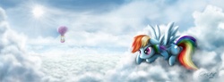 Size: 2128x785 | Tagged: safe, artist:dcpip, applejack, rainbow dash, twilight sparkle, g4, cloud, cloudy, hot air balloon, twinkling balloon