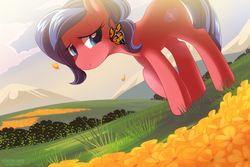 Size: 1500x1000 | Tagged: safe, artist:si1vr, oc, oc only, oc:skye, butterfly, earth pony, pony, flower, solo
