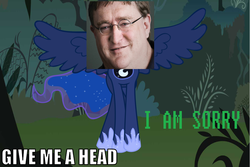 Size: 1020x680 | Tagged: safe, princess luna, g4, gabe newell, give me a head, meme