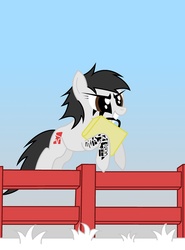 Size: 2386x3229 | Tagged: safe, artist:friendshipismetal777, faith, faith connors, fence, mirror's edge, package, ponified, tattoo