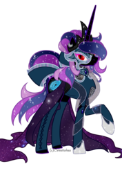 Size: 3508x4961 | Tagged: safe, artist:celestialess, oc, oc only, oc:princess celestialess, alicorn, black hole pony, pony, alicorn oc, black hole, clothes, concave belly, dress, female, gala dress, horn, long horn, long legs, mare, ponified, raised hoof, slender, solo, tall, thin