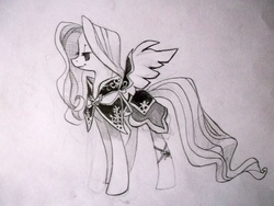 Size: 4288x3216 | Tagged: safe, artist:holivi, fluttershy, pony, g4, armor, clothes, dress, female, grayscale, sketch, solo