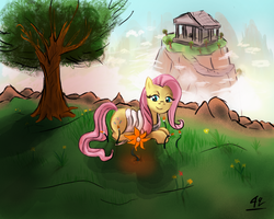 Size: 1000x800 | Tagged: safe, artist:quadren4, fluttershy, pony, g4, clothes, female, flower, robe, solo