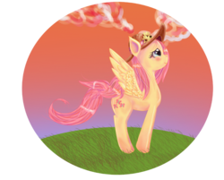 Size: 800x643 | Tagged: dead source, safe, artist:redeverose, fluttershy, pony, g4, female, hat, solo, sunset