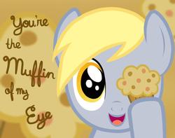 Size: 750x590 | Tagged: safe, artist:kle-kono-llama-eve, derpy hooves, pegasus, pony, g4, female, mare, muffin, pun, solo