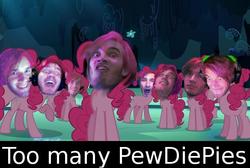 Size: 584x392 | Tagged: safe, edit, edited screencap, screencap, pinkie pie, g4, too many pinkie pies, cave, cave pool, mirror pool, nightmare fuel, pewdiepie