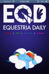 Size: 640x960 | Tagged: safe, rainbow dash, pony, equestria daily, g4, app, cloud, cute, female, ios, iphone, sleeping, sleepydash, solo