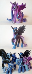 Size: 800x1800 | Tagged: safe, artist:oak23, nightmare moon, princess luna, pony, g4, brushable, comparison, customized toy, figure, filly, group shot, irl, photo, toy, woona
