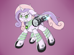 Size: 1024x768 | Tagged: safe, artist:scramjet747, sweetie belle, pony, robot, robot pony, unicorn, friendship is witchcraft, g4, female, filly, floppy ears, foal, hooves, horn, jet engine, messy mane, simple background, solo, sweetie bot, teeth