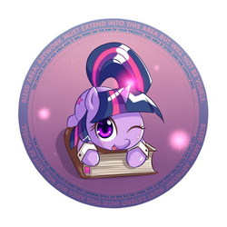 Size: 469x469 | Tagged: safe, artist:ninjaham, twilight sparkle, pony, unicorn, g4, badge, book, cute, female, one eye closed, solo, that pony sure does love books, twiabetes, unicorn twilight, wink