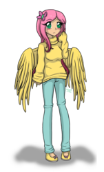Size: 695x1150 | Tagged: safe, artist:sapphirecookies, fluttershy, human, g4, female, humanized, solo, winged humanization