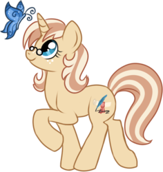 Size: 473x501 | Tagged: safe, artist:lulubell, oc, oc only, oc:lulubell, butterfly, pony, unicorn, flutterby, glasses, simple background, solo, transparent background