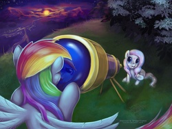 Size: 1280x960 | Tagged: safe, artist:stasushka, rainbow dash, oc, oc:shooting star, g4, telescope