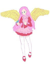 Size: 900x1145 | Tagged: safe, artist:groovyfish, fluttershy, human, g4, female, humanized, solo, winged humanization