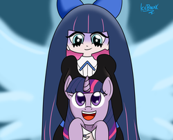 Size: 1600x1300 | Tagged: safe, artist:icebreak23, twilight sparkle, alicorn, angel, pony, g4, anarchy stocking, crossover, duo, panty and stocking with garterbelt, stockinglight