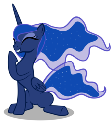 Size: 5000x5500 | Tagged: safe, artist:cencerberon, princess luna, pony, g4, absurd resolution, eyes closed, female, laughing, missing accessory, raised hoof, show accurate, sitting, solo