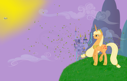 Size: 6666x4300 | Tagged: safe, applejack, derpy hooves, alicorn, pony, g4, absurd resolution, applecorn, princess, wallpaper