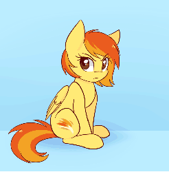 Size: 734x744 | Tagged: safe, artist:spittfireart, spitfire, pegasus, pony, alternate hairstyle, animated, breath, cute, cutefire, eyebrows, eyebrows visible through hair, eyeroll, female, filly, floppy ears, folded wings, frame by frame, sigh, slim, solo, wings