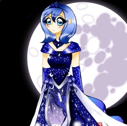 Size: 971x959 | Tagged: safe, artist:leafbunny, princess luna, human, g4, clothes, dress, female, humanized, mare in the moon, moon, solo