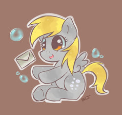 Size: 800x759 | Tagged: safe, artist:bnqt, derpy hooves, pony, g4, bubble, cute, female, filly, letter, mail, solo