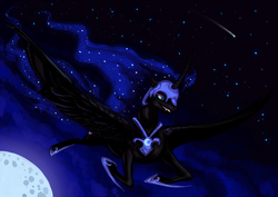 Size: 1200x848 | Tagged: safe, artist:spiralchasm, nightmare moon, g4, flying, grin