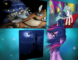 Size: 4413x3421 | Tagged: safe, artist:alcor, princess celestia, star swirl the bearded, twilight sparkle, g4