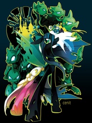 Size: 1200x1600 | Tagged: safe, artist:cenit-v, princess cadance, queen chrysalis, alicorn, changeling, changeling queen, pony, g4, canterlot, character to character, clothes, crown, digital art, disguise, disguised changeling, dress, fake cadance, female, flower, gradient background, hoof shoes, jewelry, mare, regalia, transformation, wedding dress