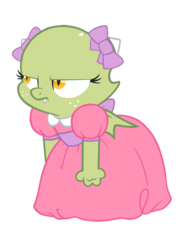 Size: 500x658 | Tagged: safe, artist:queencold, oc, oc only, oc:jade (queencold), dragon, baby dragon, clothes, dragon oc, dragoness, dress, female, puffy sleeves, simple background, transparent background