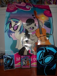 Size: 3456x4608 | Tagged: safe, dj pon-3, octavia melody, vinyl scratch, g4, collector box, foil cards, merchandise, poster, sticker