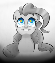 Size: 1440x1650 | Tagged: dead source, safe, artist:akikodestroyer, pinkie pie, pony, g4, female, grayscale, monochrome, partial color, rainbow, reflection, smiling, solo, surreal