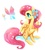 Size: 591x657 | Tagged: safe, artist:cizu, fluttershy, butterfly, pegasus, pony, g4, cute, female, flower, flower in hair, flower in tail, mare, profile, shyabetes, simple background, sitting, solo, white background