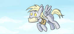 Size: 3500x1649 | Tagged: safe, artist:glacierponi, derpy hooves, pegasus, pony, g4, female, letter, mail, mare, mouth hold, solo