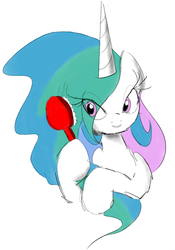 Size: 830x1186 | Tagged: safe, artist:zev, princess celestia, pony, g4, brushie, female, hairbrush, smiling, solo