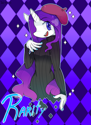 Size: 1200x1650 | Tagged: safe, artist:dali-puff, rarity, anthro, g4, beatnik rarity, beret, clothes, hat, solo, sweater