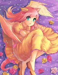 Size: 600x776 | Tagged: safe, artist:oceanchan, fluttershy, human, g4, eared humanization, female, humanized, solo, tailed humanization, winged humanization