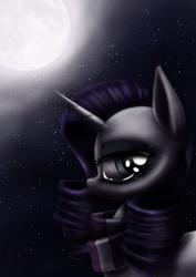 Size: 1000x1415 | Tagged: safe, artist:volcanico, rarity, g4, clothes, moon, scarf