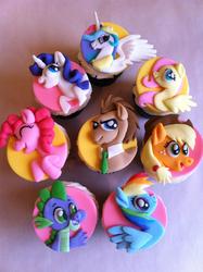 Size: 1529x2048 | Tagged: safe, applejack, doctor whooves, fluttershy, pinkie pie, princess celestia, rainbow dash, rarity, spike, time turner, g4, cupcake, rainbow and cupcakes