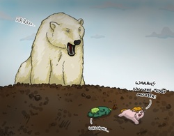 Size: 650x506 | Tagged: safe, artist:spoons, fluffy pony, polar bear, crying, feral fluffy pony, poop