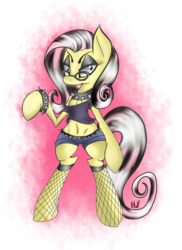 Size: 921x1262 | Tagged: safe, artist:blup-chan, fluttershy, pegasus, pony, g4, belly button, bipedal, bracelet, clothes, collar, emo, emoshy, eyeliner, eyeshadow, fishnet stockings, glasses, goth, gothic, makeup, punk, shorts, simple background, spiked belt, spiked collar, spiked wristband, transparent background