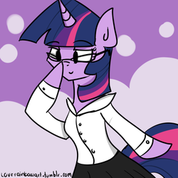 Size: 500x500 | Tagged: safe, artist:erikagaga, twilight sparkle, pony, g4, 30 minute art challenge, bipedal, glasses