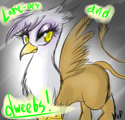 Size: 744x718 | Tagged: safe, artist:blup-chan, gilda, griffon, g4, dialogue, doodle, dweeb, female, solo, upset