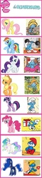 Size: 348x1467 | Tagged: safe, applejack, fluttershy, pinkie pie, princess celestia, princess luna, rainbow dash, rarity, twilight sparkle, g4, brainy smurf, comparison, comparison chart, farmer smurf, hefty smurf, jokey smurf, king smurf, mane six, nat smurfling, papa smurf, smurfs, vanity smurf