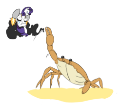 Size: 910x824 | Tagged: safe, artist:alternativeluck, rarity, crab, g4, fight, jetpack, rarity fighting a giant crab, simple background, transparent background