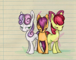 Size: 1460x1152 | Tagged: safe, artist:ehherinn, apple bloom, scootaloo, sweetie belle, g4, cutie mark crusaders