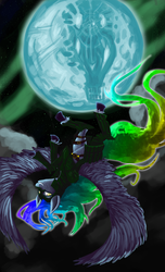 Size: 2550x4200 | Tagged: safe, artist:fauxsquared, nightmare moon, rainbow dash, g4, armor, moon