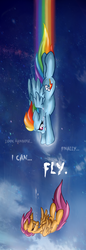 Size: 1587x4625 | Tagged: safe, artist:rainbowspine, rainbow dash, scootaloo, g4, cloud, crying, falling, flying, jumper, sad, scootaloo can't fly, sky, suicide